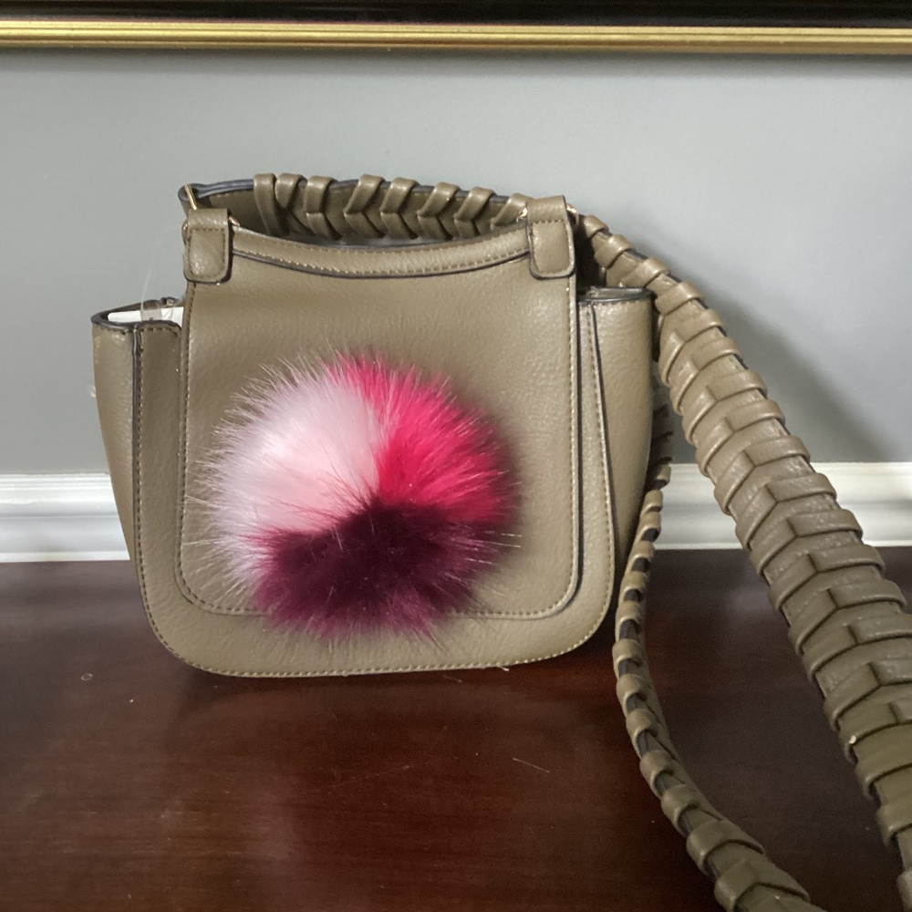 BNWT Anthropologie Pom Pom cross body bag.  Khaki,